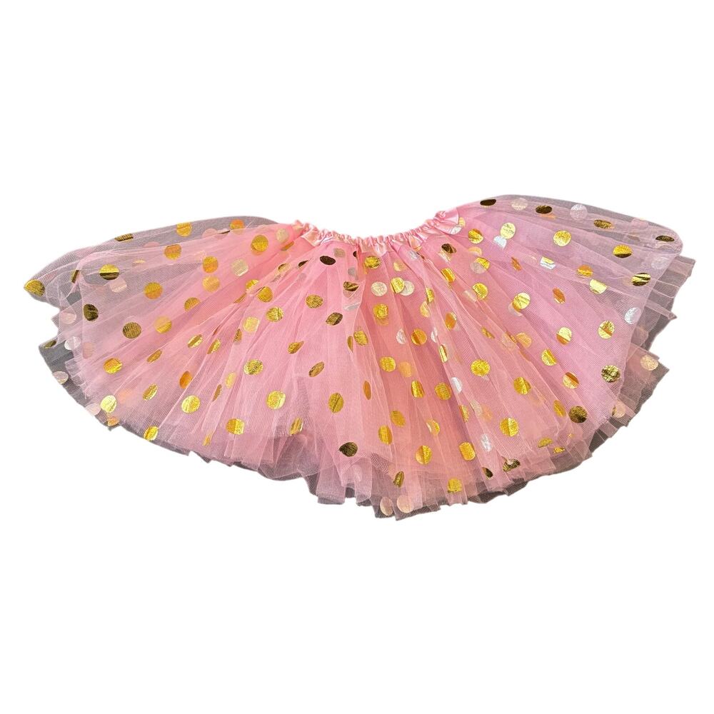 Girls Pink Gold Polka Dot Tutu Skirt Elastic Waist